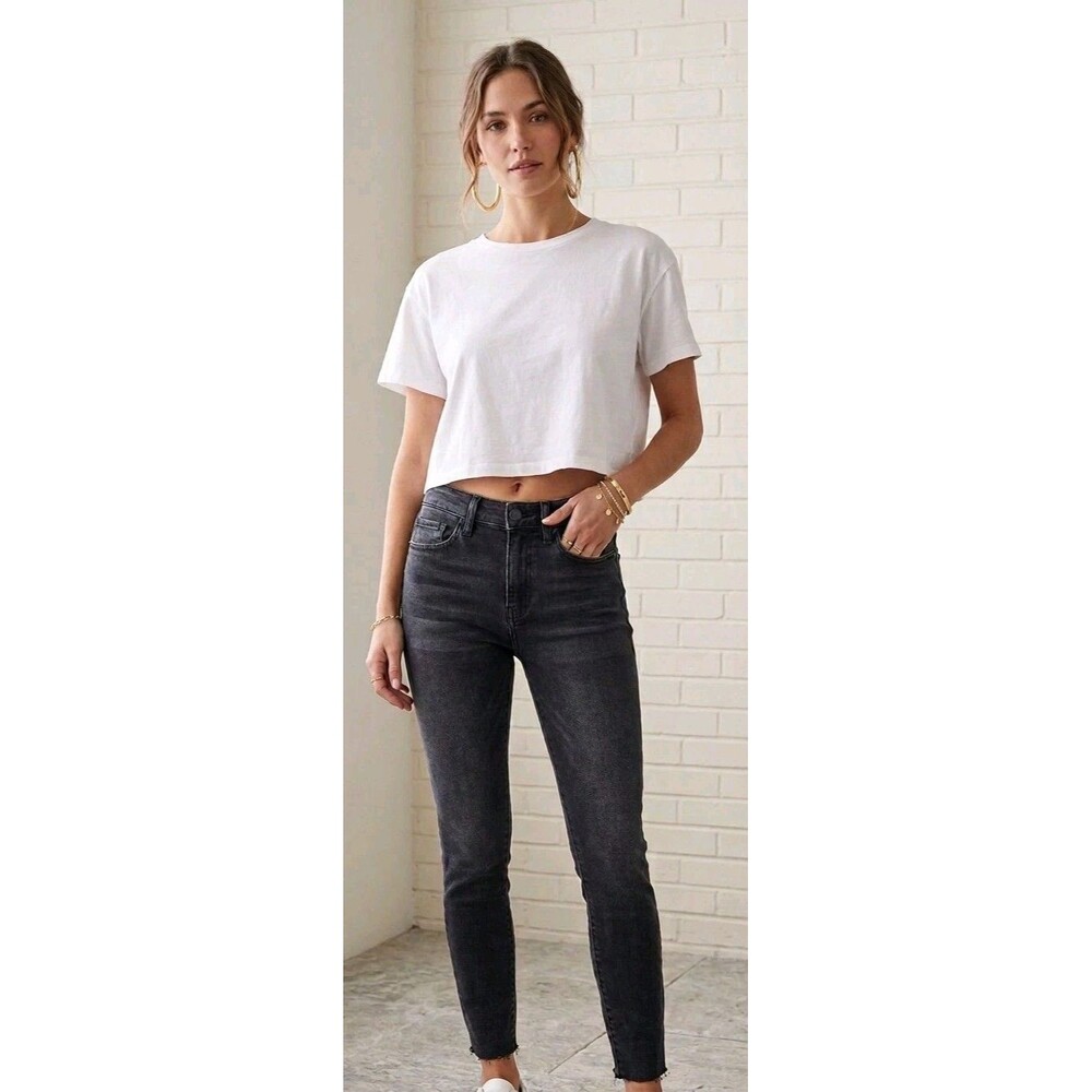 Rails Larchmont Mid-Rise Skinny Jeans 90s Dark Gray  Frayed Hem Size 24 NWT